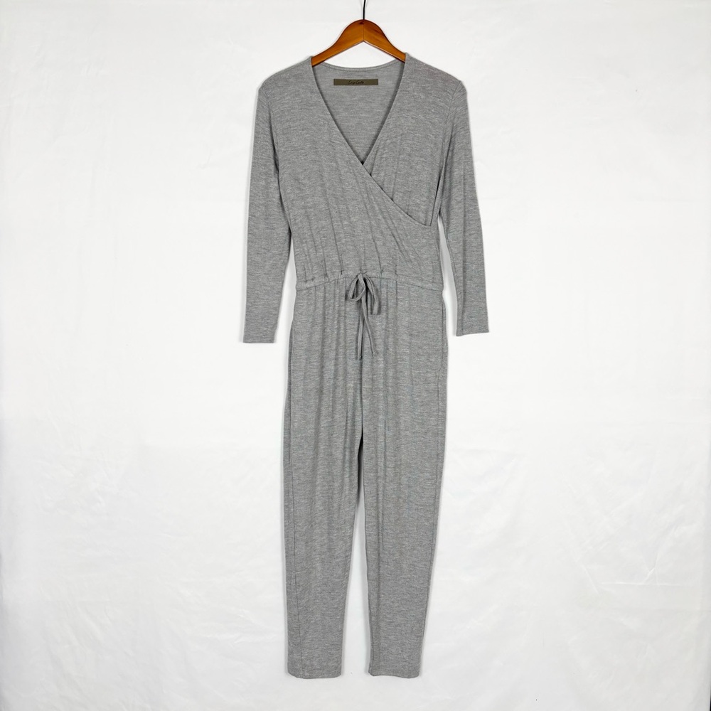 NEW ENZA COSTA Peached Jersey Wrap Front Jumpsuit In Grey Size XS‎